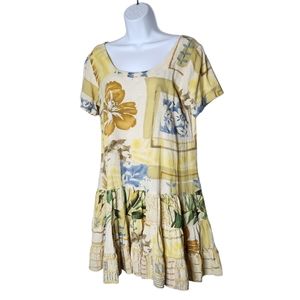 Jams World Harvest Dress Short Sleeve Drop Waist Patchwork Floral Summer Size M
